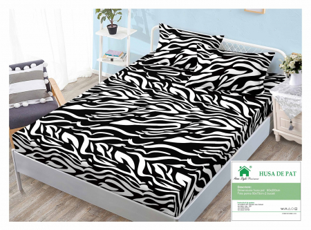 HUSE DE PAT CU ELASTIC - Husa Din Bumbac Tip Finet 90x200cm - Zebra