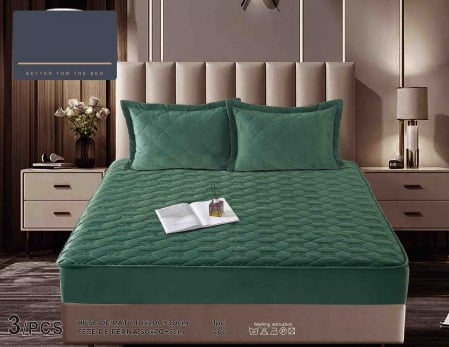HUSE DE PAT CU ELASTIC - Husa Din Catifea Tip Topper 140x200cm - Verde