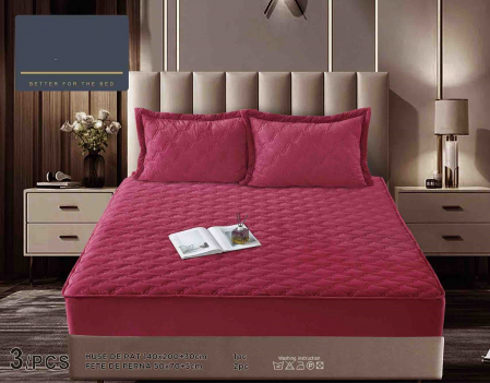 HUSE DE PAT CU ELASTIC - Husa Din Catifea Tip Topper 140x200cm - Rosu