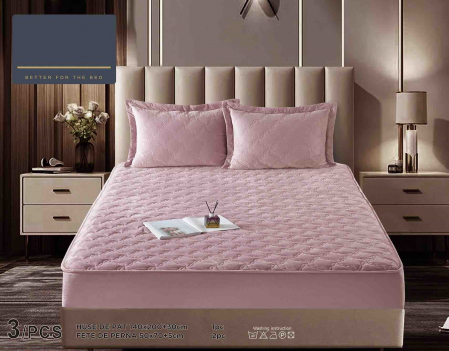 HUSE DE PAT CU ELASTIC - Husa Din Catifea Tip Topper 140x200cm - Roz