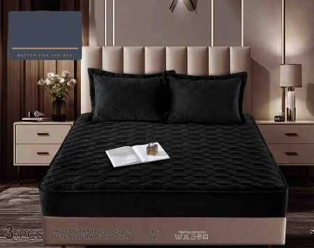 HUSE DE PAT CU ELASTIC - Husa Din Catifea Tip Topper 140x200cm - Negru