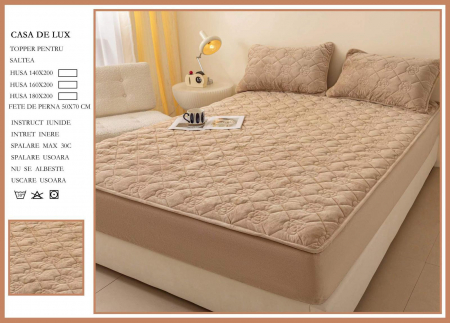 HUSE DE PAT CU ELASTIC - Husa Din Catifea Tip Topper 160x200cm - Bej