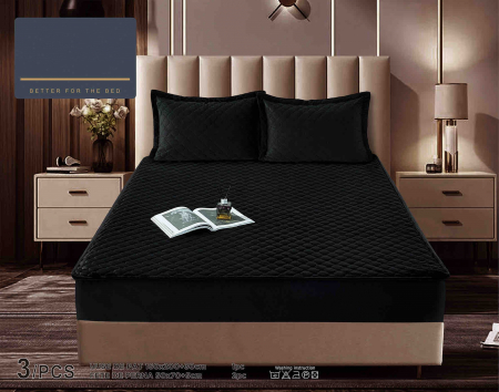 HUSE DE PAT CU ELASTIC - Husa Din Catifea Tip Topper 160x200cm - Negru