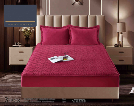HUSE DE PAT CU ELASTIC - Husa Din Catifea Tip Topper 160x200cm - Rosu Zmeura