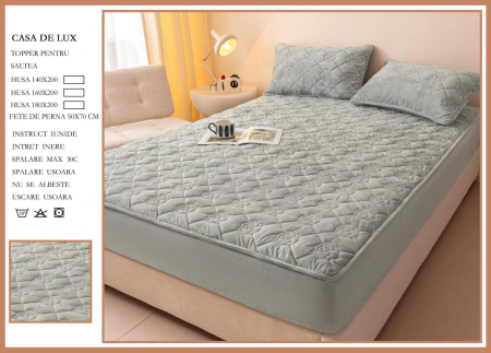 HUSE DE PAT CU ELASTIC - Husa Din Catifea Tip Topper 160x200cm - Gri Deschis
