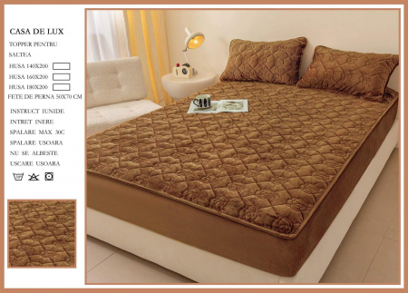 HUSE DE PAT CU ELASTIC - Husa Din Catifea Tip Topper 160x200cm - Maro