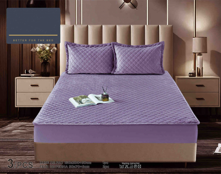 HUSE DE PAT CU ELASTIC - Husa Din Catifea Tip Topper 160x200cm - Lila