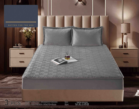 HUSE DE PAT CU ELASTIC - Husa Din Catifea Tip Topper 160x200cm - Gri