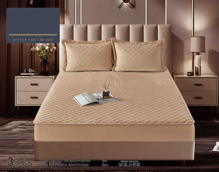 HUSE DE PAT CU ELASTIC - Husa Din Catifea Tip Topper 160x200cm - Bej