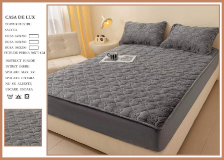 HUSE DE PAT CU ELASTIC - Husa Din Catifea Tip Topper 180x200cm - Gri