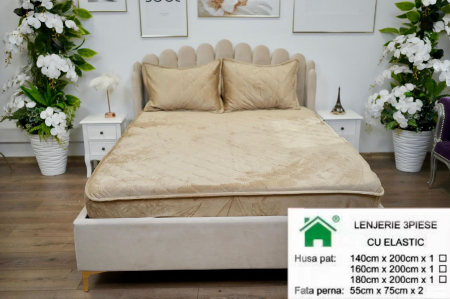HUSE DE PAT CU ELASTIC - Husa Din Catifea Tip Topper Crem Cafea - Selecteaza Dimensiunile Dorite