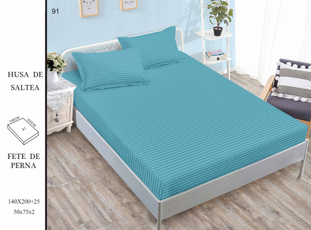 HUSE DE PAT CU ELASTIC - Husa Din Damasc Satinat 140x200cm - Albastru Azur