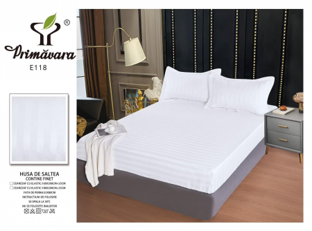 HUSE DE PAT CU ELASTIC - Husa Din Damasc Satinat 160x200cm - Alb