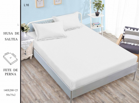 HUSE DE PAT CU ELASTIC - Husa Din Damasc Satinat 140x200cm - Alb