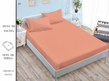 HUSE DE PAT CU ELASTIC - Husa Din Damasc Satinat 140x200cm - Roz Somon