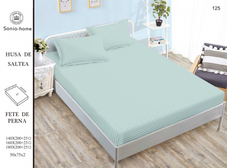 HUSE DE PAT CU ELASTIC - Husa Din Damasc Satinat 140x200cm - Bleu Cer Senin