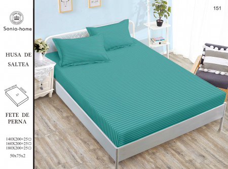 HUSE DE PAT CU ELASTIC - Husa Din Damasc Satinat 140x200cm - Verde Topaz