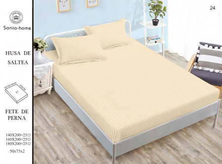 HUSE DE PAT CU ELASTIC - Husa Din Damasc Satinat 140x200cm - Crem