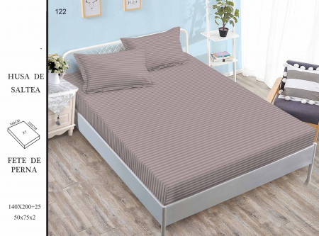 HUSE DE PAT CU ELASTIC - Husa Din Damasc Satinat 140x200cm - Gri Cappucino