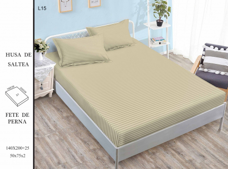 HUSE DE PAT CU ELASTIC - Husa Din Damasc Satinat 140x200cm - Bej