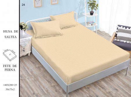 HUSE DE PAT CU ELASTIC - Husa Din Damasc Satinat 140x200cm - Galben Pai