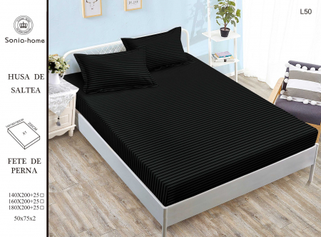 HUSE DE PAT CU ELASTIC - Husa Din Damasc Satinat 140x200cm - Negru