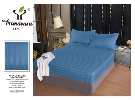 HUSE DE PAT CU ELASTIC - Husa Din Damasc Satinat 160x200cm - Albastru