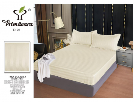 HUSE DE PAT CU ELASTIC - Husa Din Damasc Satinat 160x200cm - Crem