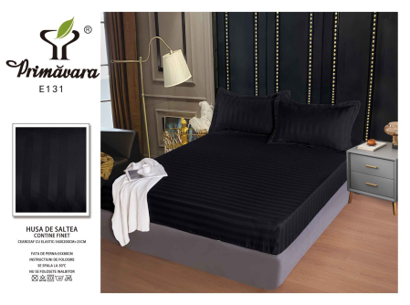 Huse De Pat Damasc - 160x200cm - Husa Din Damasc Satinat 160x200cm - Negru