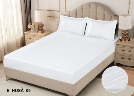 HUSE DE PAT CU ELASTIC - Husa Din Damasc Satinat 180x200cm - Alb