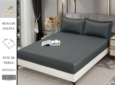 HUSE DE PAT CU ELASTIC - Husa Din Damasc Satinat 180x200cm - Gri