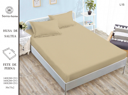 HUSE DE PAT CU ELASTIC - Husa Din Damasc Satinat 180x200cm - Bej Capuccino