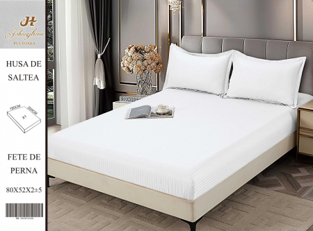 HUSE DE PAT CU ELASTIC - Husa Din Damasc Satinat 180x200cm - Alb