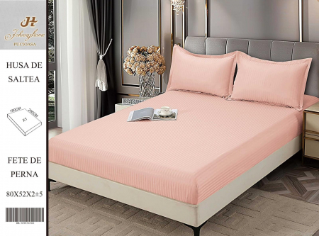 HUSE DE PAT CU ELASTIC - Husa Din Damasc Satinat 180x200cm - Roz Pudrat