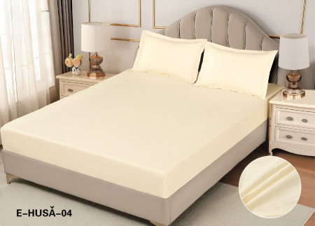 HUSE DE PAT CU ELASTIC - Husa Din Damasc Satinat 180x200cm - Crem