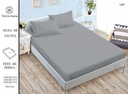 HUSE DE PAT CU ELASTIC - Husa Din Damasc Satinat 180x200cm - Gri
