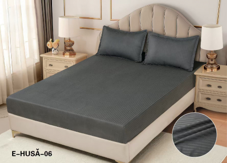 HUSE DE PAT CU ELASTIC - Husa Din Damasc Satinat 180x200cm - Gri