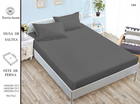 HUSE DE PAT CU ELASTIC - Husa Din Damasc Satinat 180x200cm - Gri Cenusiu