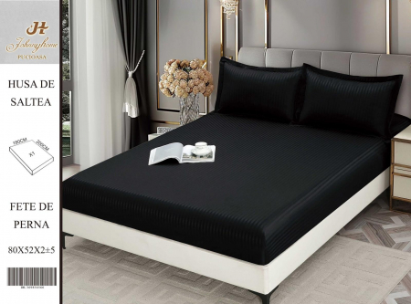 HUSE DE PAT CU ELASTIC - Husa Din Damasc Satinat 180x200cm - Negru
