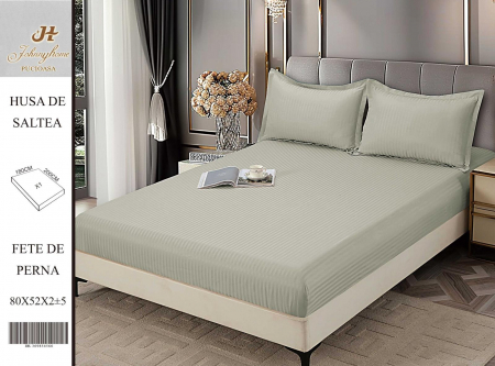 HUSE DE PAT CU ELASTIC - Husa Din Damasc Satinat 180x200cm - Gri Perlat