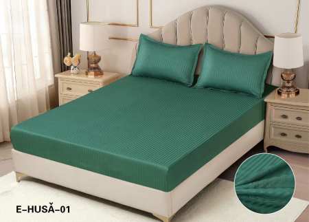 HUSE DE PAT CU ELASTIC - Husa Din Damasc Satinat 180x200cm - Verde