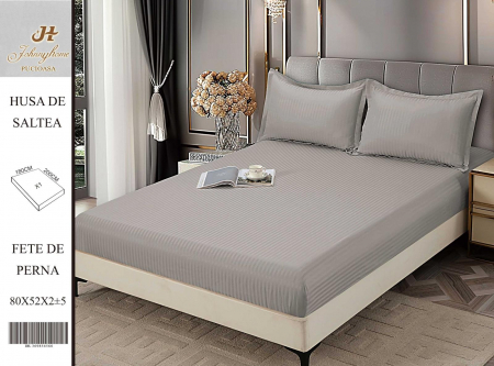 HUSE DE PAT CU ELASTIC - Husa Din Damasc Satinat 180x200cm - Gri