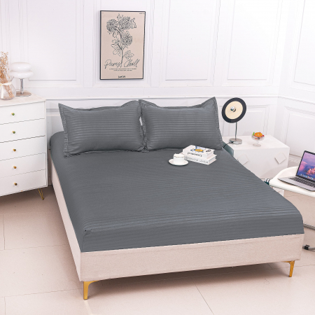 HUSE DE PAT CU ELASTIC - Husa Din Damasc Satinat Subtire 180x200cm - Gri
