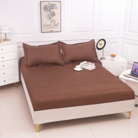 HUSE DE PAT CU ELASTIC - Husa Din Damasc Satinat Subtire 180x200cm - Maro