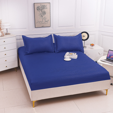 HUSE DE PAT CU ELASTIC - Husa Din Damasc Satinat Subtire 180x200cm - Albastru