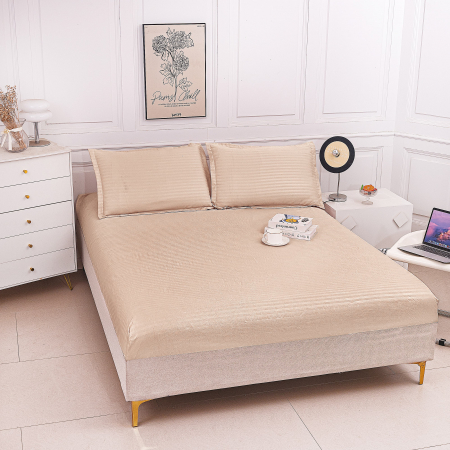 HUSE DE PAT CU ELASTIC - Husa Din Damasc Satinat Subtire 180x200cm - Bej Deschis