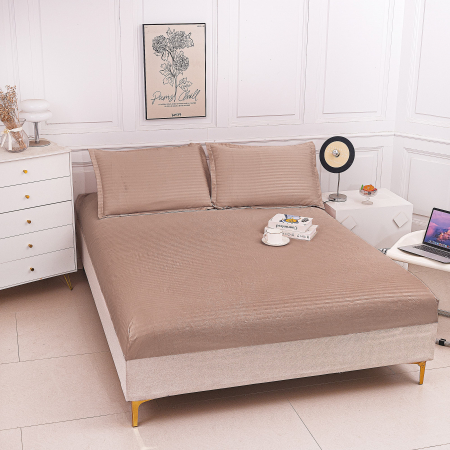 HUSE DE PAT CU ELASTIC - Husa Din Damasc Satinat Subtire 180x200cm - Bej