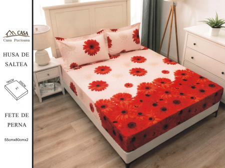 HUSE DE PAT CU ELASTIC - Husa Din Finet 180x200cm - Rosu Floral