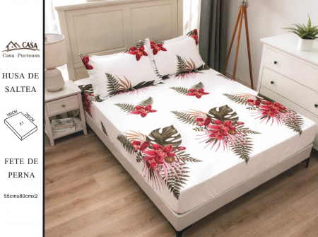 HUSE DE PAT CU ELASTIC - Husa Din Finet 180x200cm - Alb Cu Fluturi Portocalii