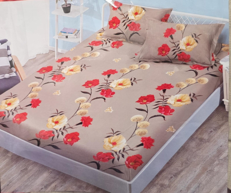 HUSE DE PAT CU ELASTIC - Husa Din Finet 180x200cm - Flori Rosii Si Galbene